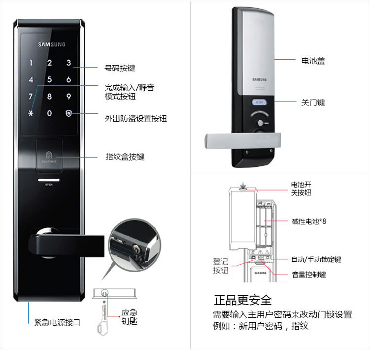 三星指紋密碼鎖H705 家用防盜門鎖