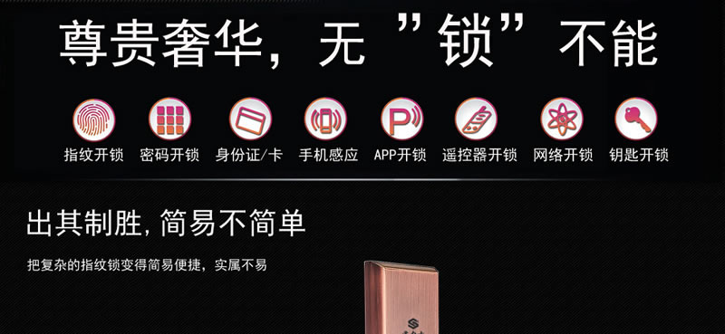 豪力士指紋鎖 L8866F手機(jī)感應(yīng)智能鎖家用防盜大門密碼鎖刷卡智能電子鎖