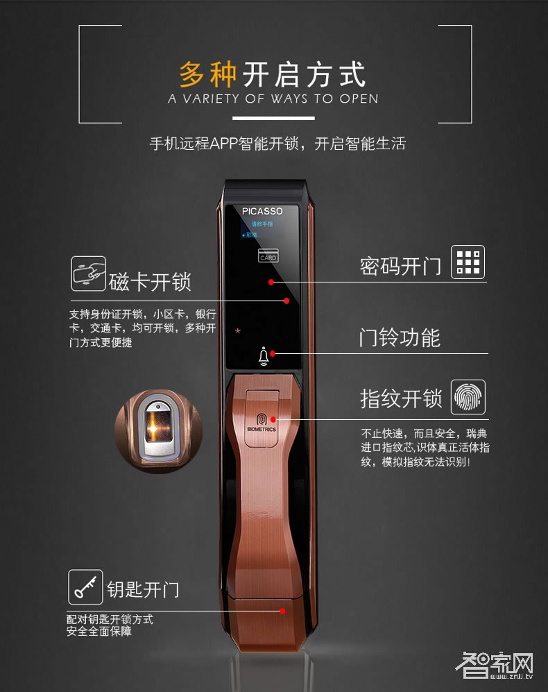 畢加索高端全自動智能指紋鎖 刷卡密碼鎖