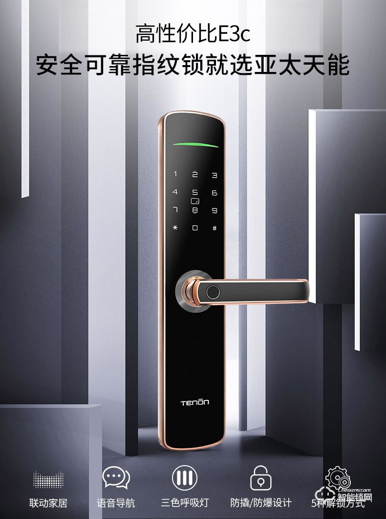 亞太天能智能鎖 E3c家用防盜門大門智能門鎖