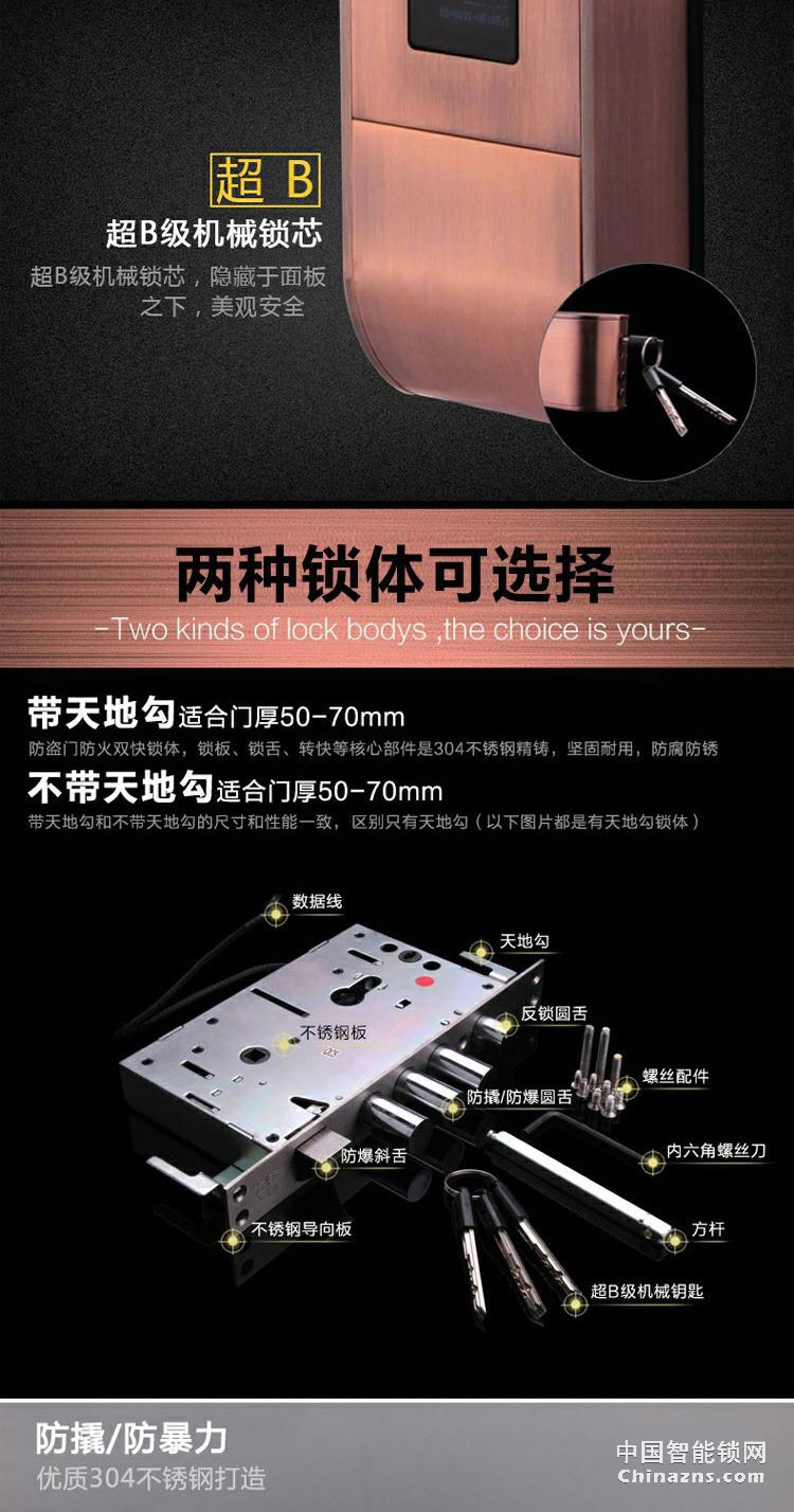 高利智能鎖 純銅遙控指紋鎖磁卡感應(yīng)離線密碼鎖