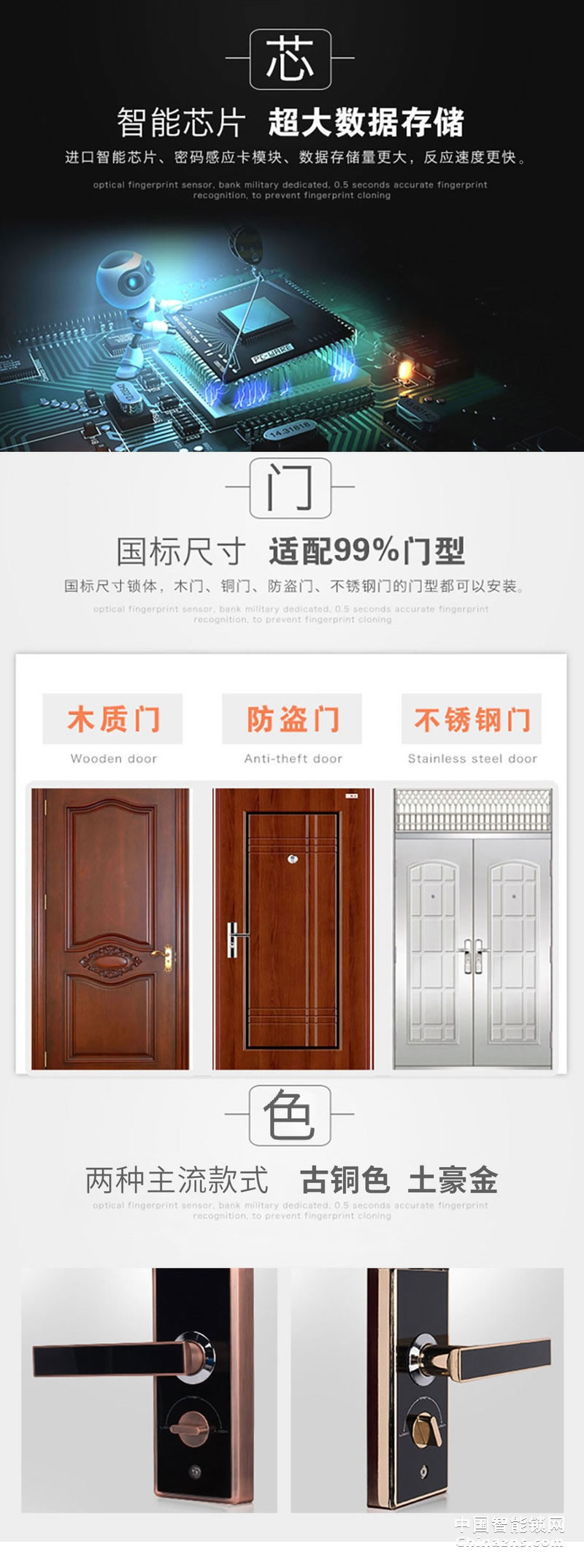 uiot超級智慧家Z2018 家用防盜門木門室內門指紋鎖感應卡鎖