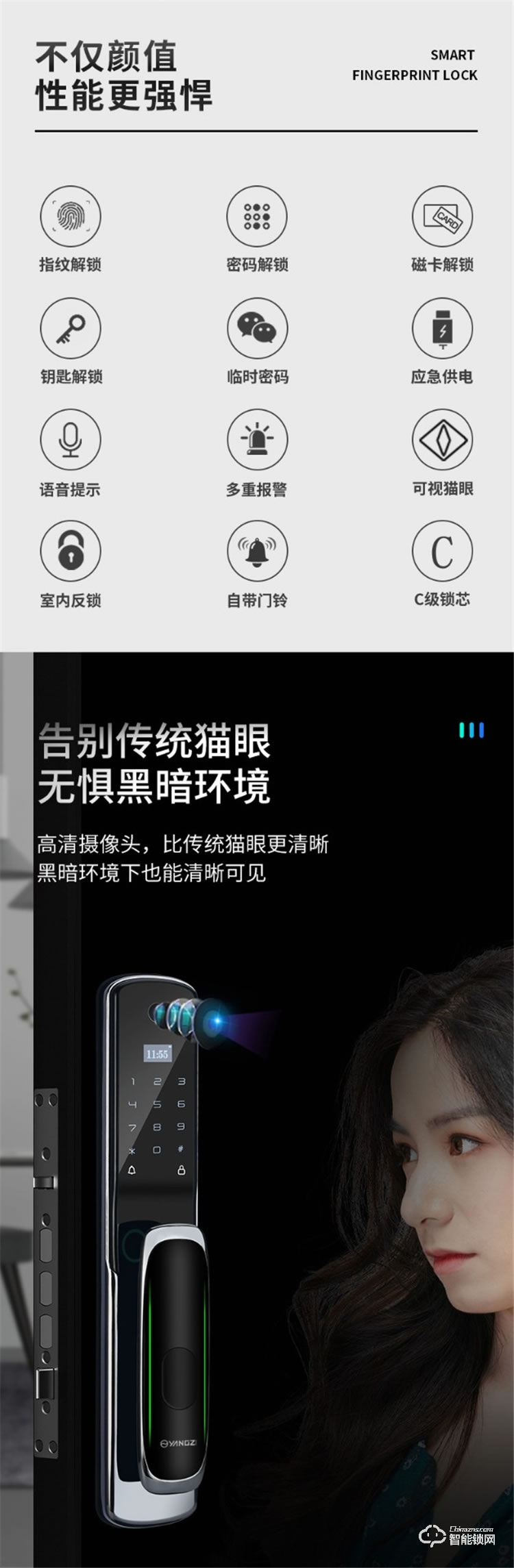 揚子智能鎖 M118全自動可視貓眼智能鎖