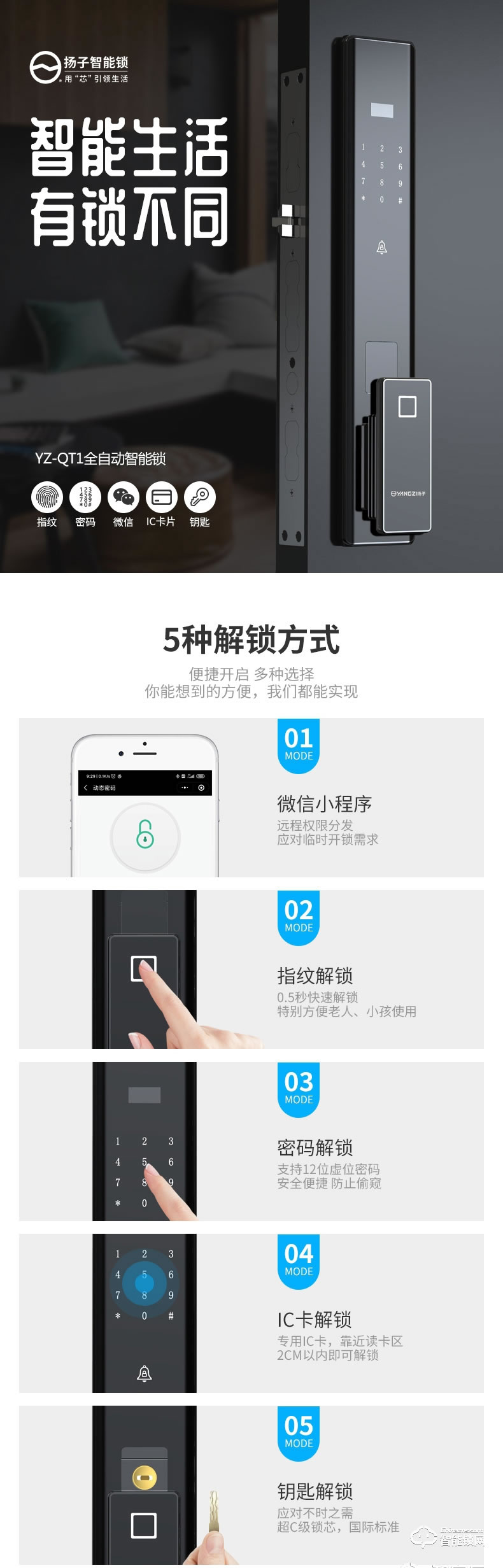 揚(yáng)子智能鎖 QT1全自動(dòng)密碼鎖智能門鎖