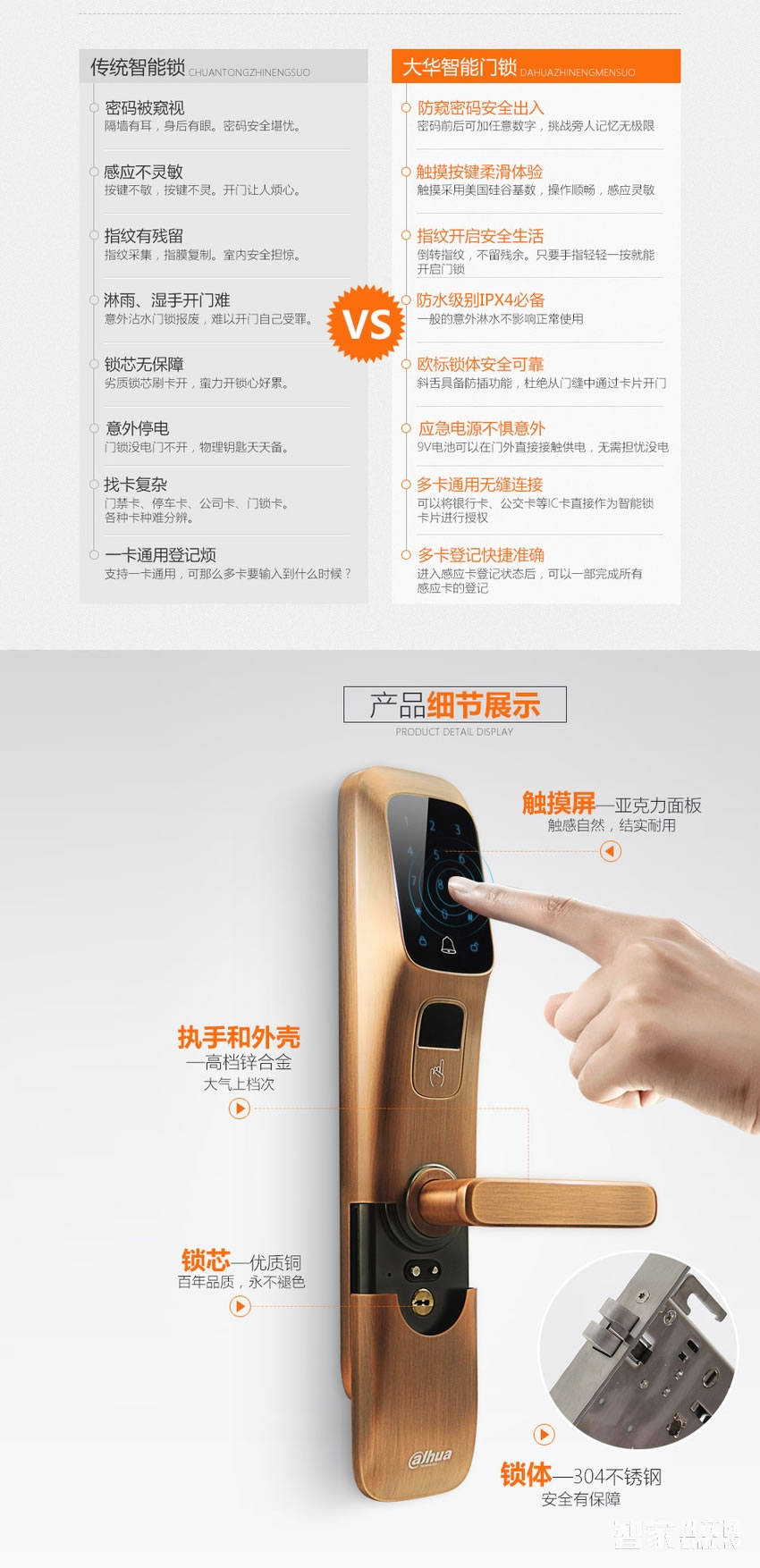 大華樂橙指紋鎖 多種開鎖方式