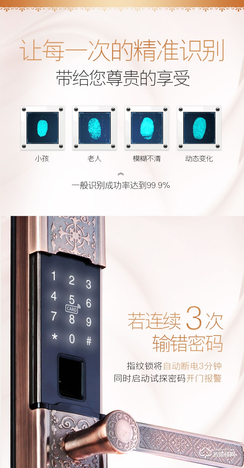 索伯菲智能鎖 810奢華歐式復古別墅雙開門鎖