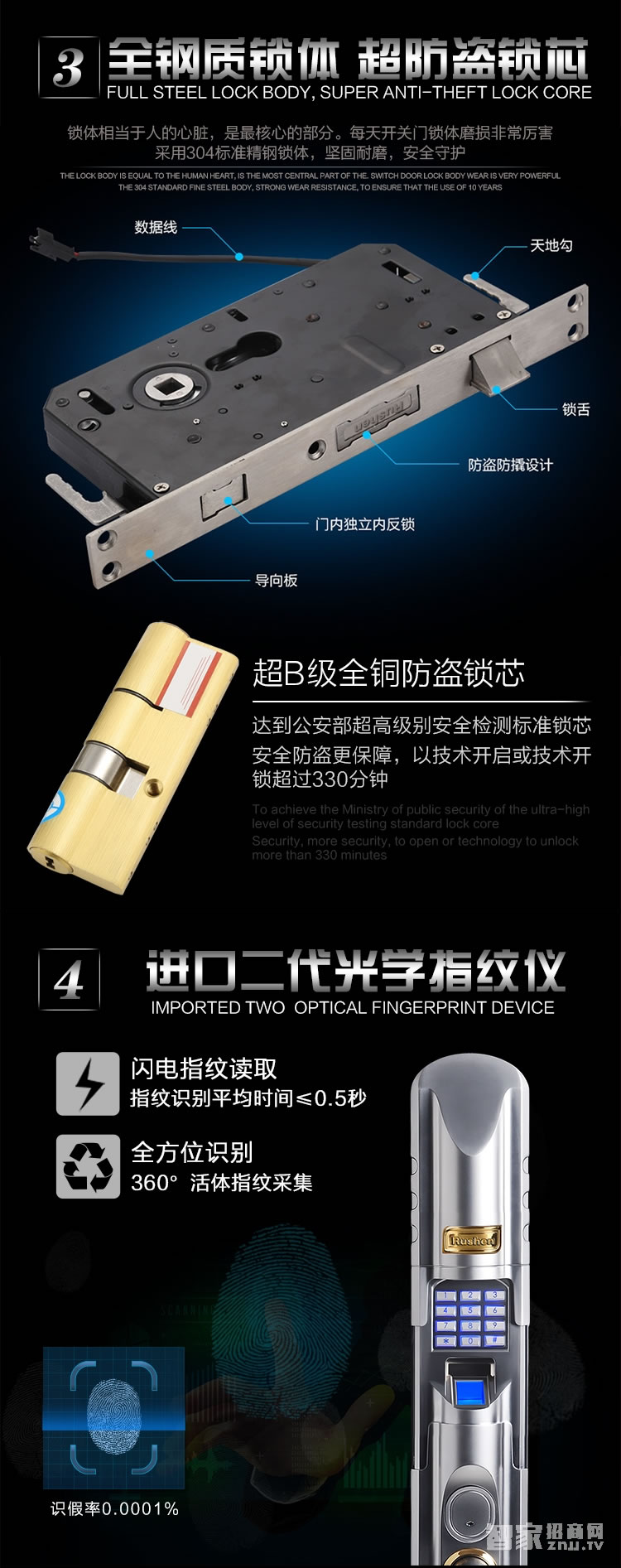 如神智能指紋鎖家用 指紋密碼鎖 滑蓋指紋鎖