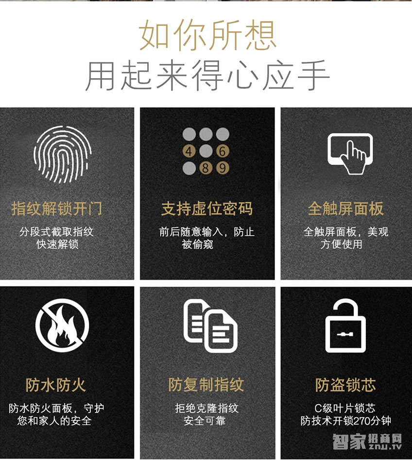 特工狗防盜門鎖智能門鎖指紋密碼鎖全觸屏面板、防復制指紋
