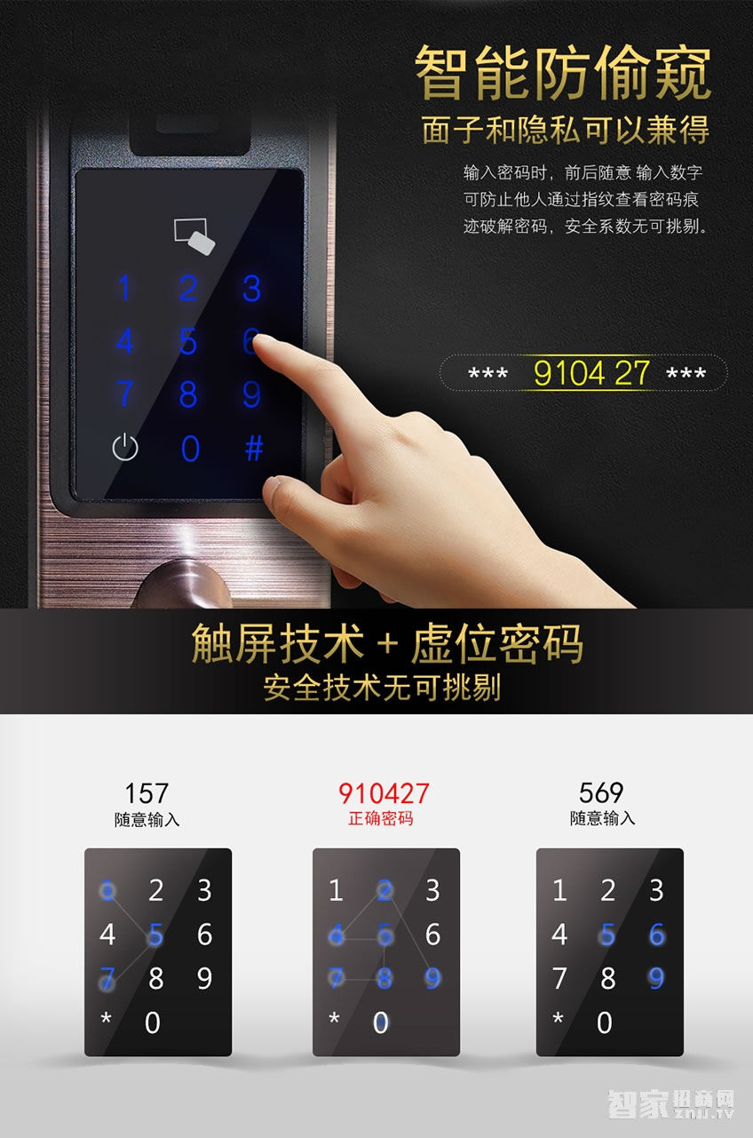 特工狗防盜門鎖智能門鎖指紋密碼鎖全觸屏面板、防復制指紋