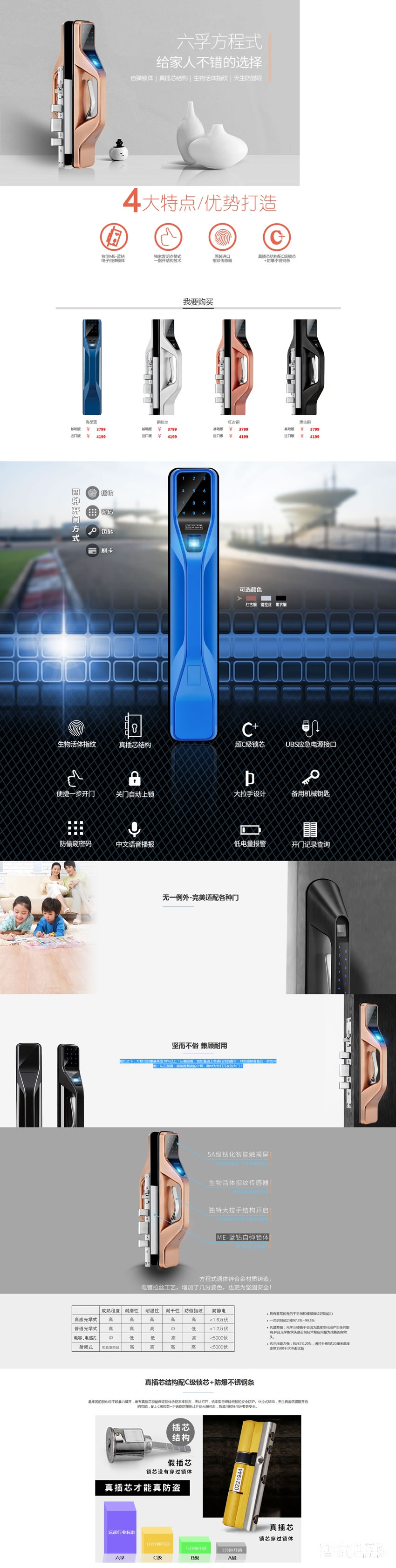 六孚指紋鎖 方程式指紋密碼鎖 防貓眼電子智能鎖