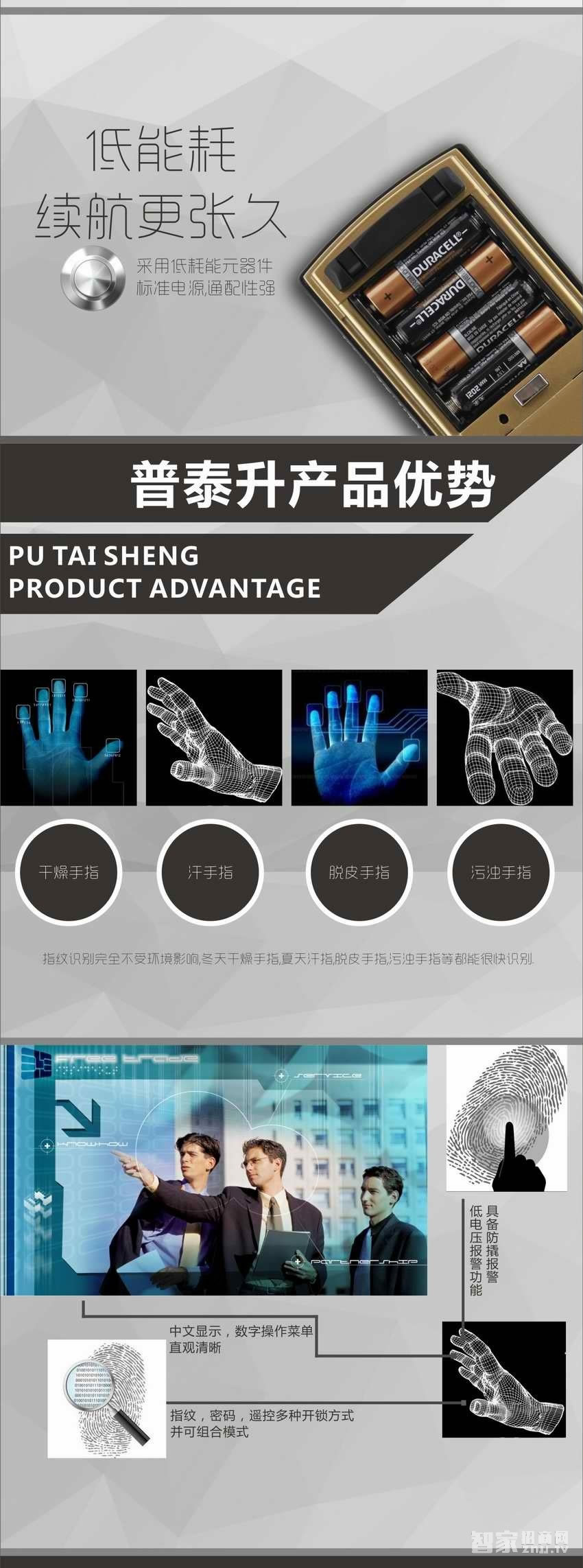 普泰升指紋鎖 家用防盜門鎖 半導體指紋鎖