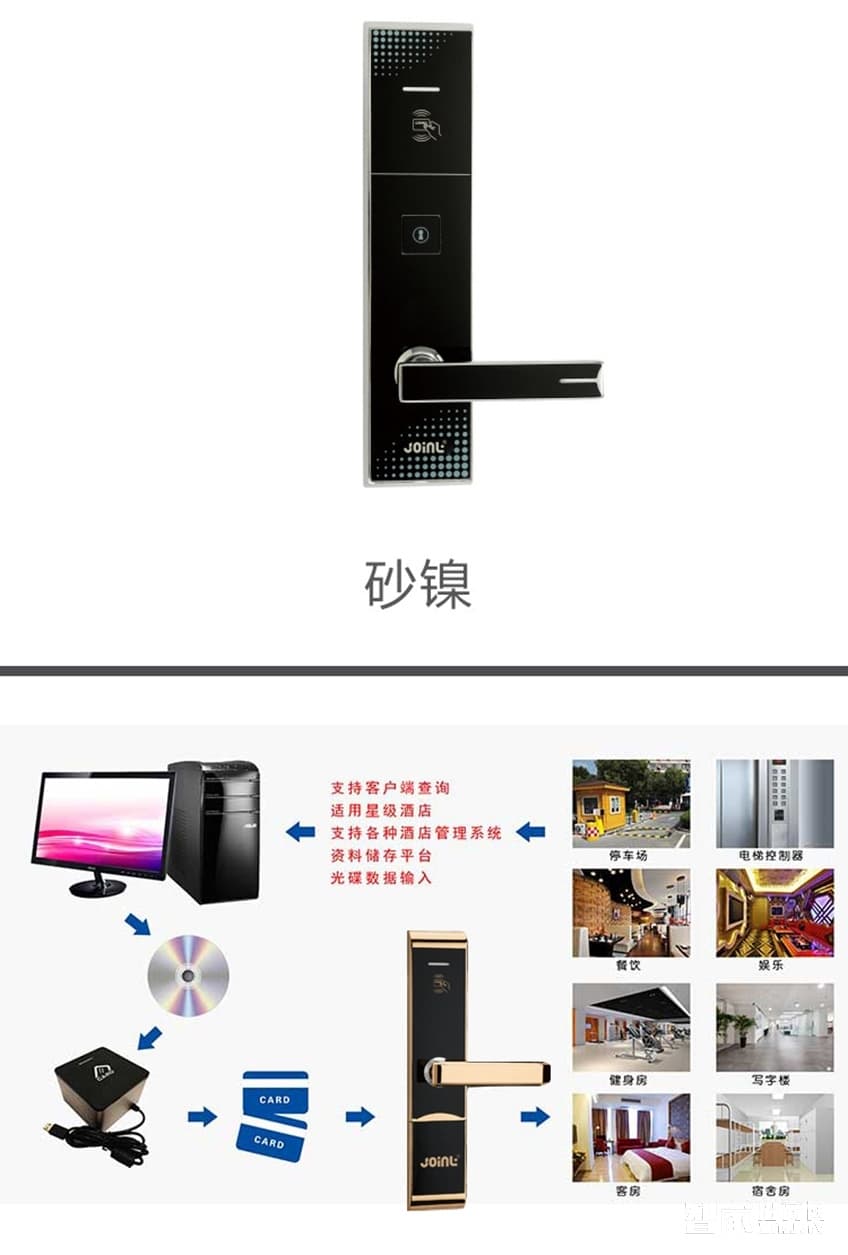 佳因特智能鎖酒店鎖GY9017金色防火鎖體、讀卡識別