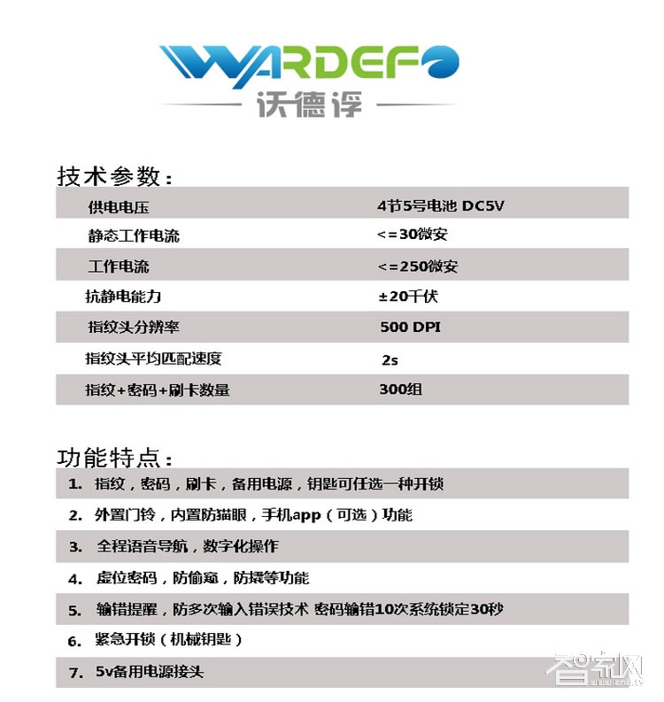 沃德浮智能鎖 直板指紋密碼鎖 家用防盜門鎖