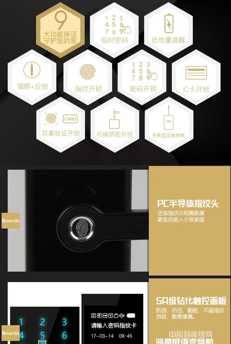 smarda指紋鎖 新款平板指紋鎖 智能感應刷卡鎖