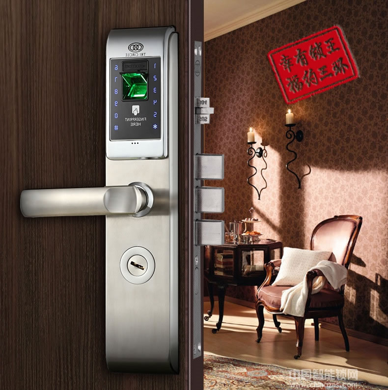 三環(huán)指紋鎖 全304不銹鋼智能鎖 防盜門(mén)入戶(hù)門(mén)密碼鎖