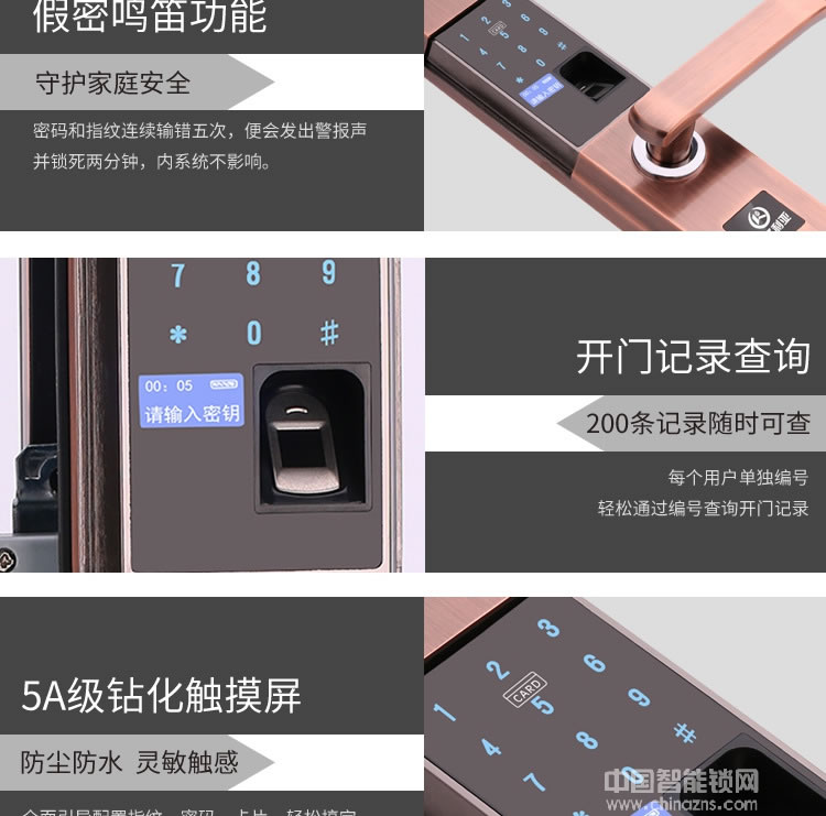 卡多利亞指紋鎖 家用防盜門滑蓋電子鎖 智能指紋密碼鎖