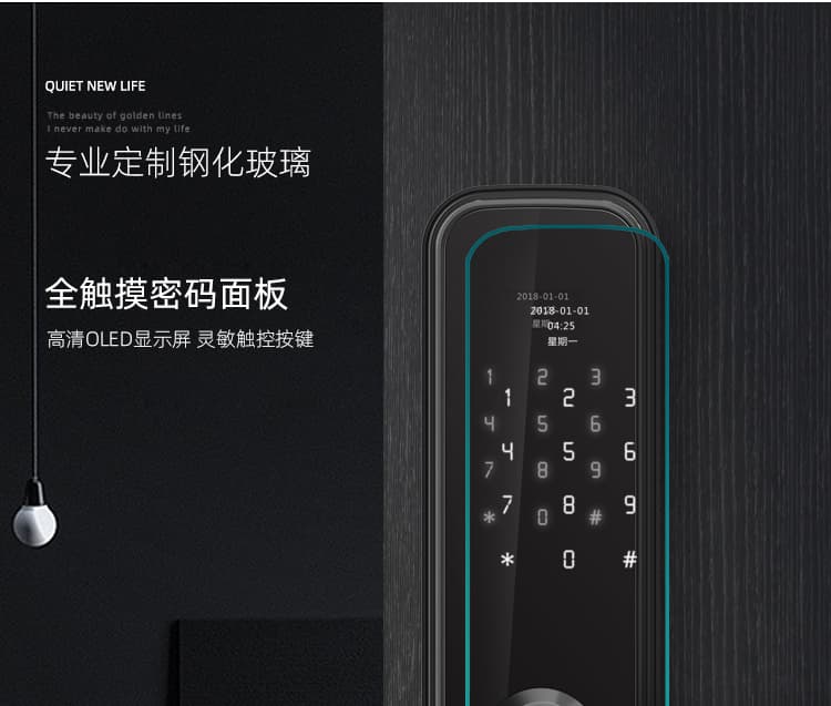拉盯指紋鎖 智能家居電子門鎖 防盜門指紋密碼鎖