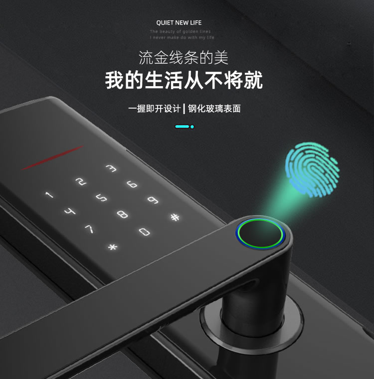 拉盯指紋鎖 不銹鋼滑蓋指紋鎖 家用刷卡密碼鎖