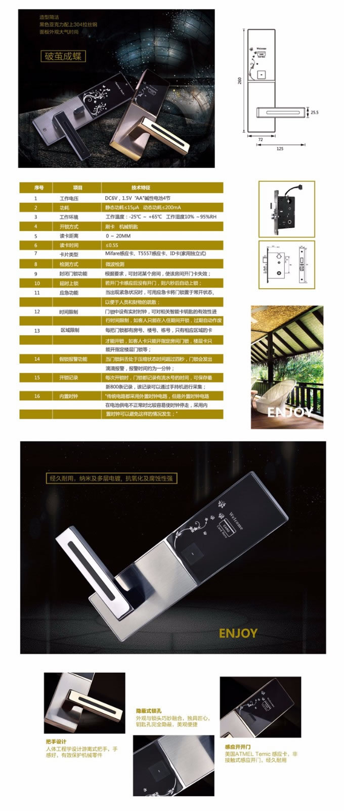 樸盾智能鎖 酒店智能感應卡鎖 隱蔽式鎖孔智能鎖