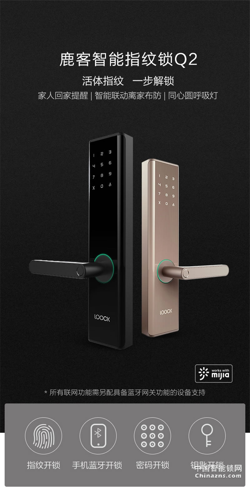 鹿客（LOOCK）Q2指紋鎖智能鎖 家用防盜門鎖