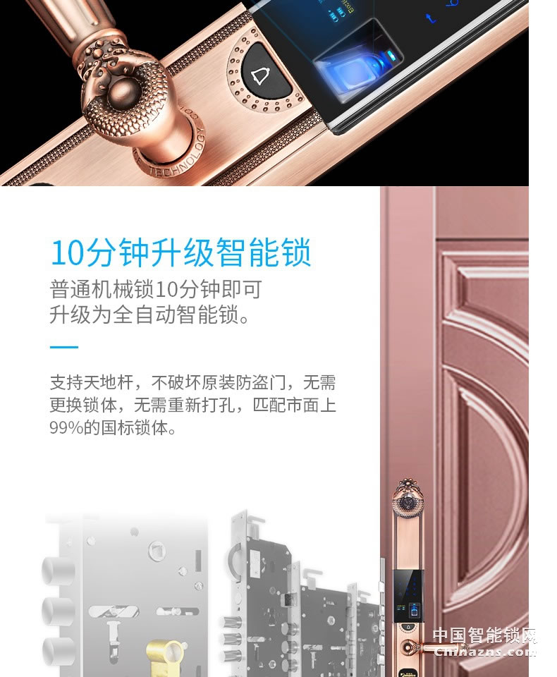 羅曼斯全自動(dòng)智能鎖DD2 家用防盜門(mén)指紋鎖密碼電子入戶(hù)門(mén)鎖