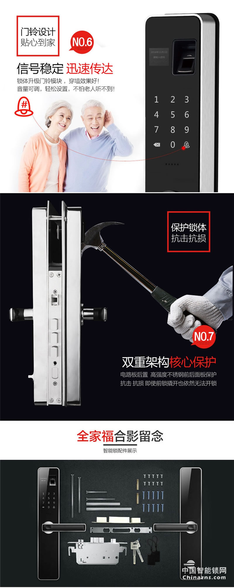 西巢不銹鋼指紋鎖 RSDXC-QS636 刷卡磁卡感應