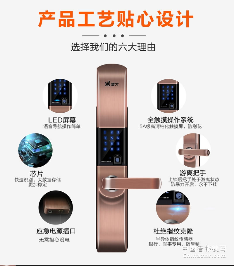 德犬H2自動滑蓋指紋密碼鎖 家用防盜門鎖智能電子門鎖磁卡鎖