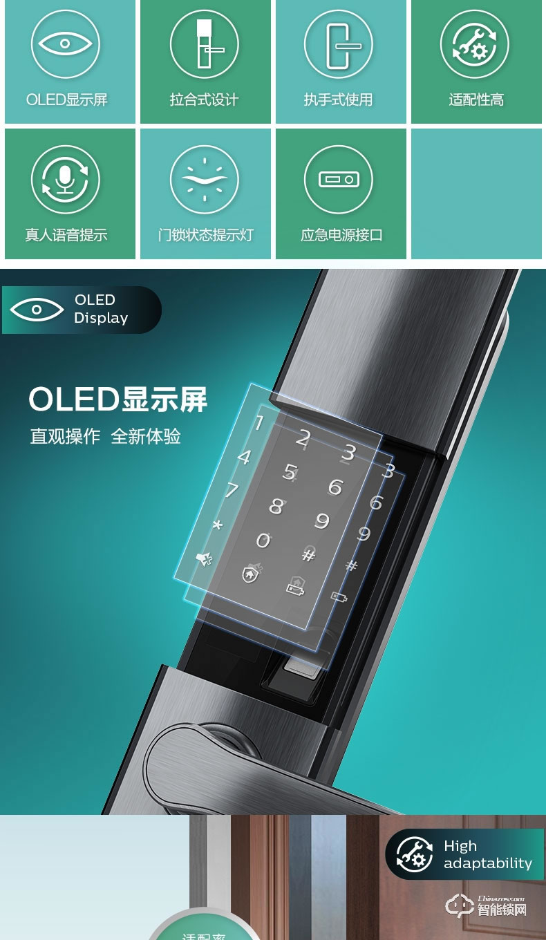 飛利浦智能鎖 7200滑蓋式家用防盜門電子鎖