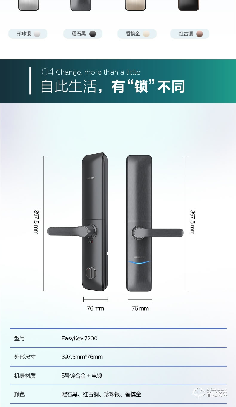 飛利浦智能鎖 7200滑蓋式家用防盜門電子鎖