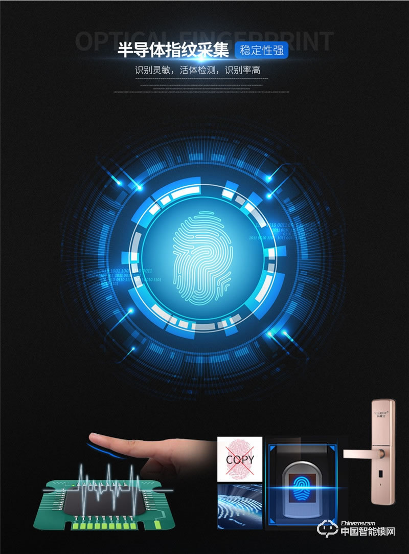 科萊寶 雙系統(tǒng)半導(dǎo)體指紋鎖 鋅合金玫瑰金色 KLB-9008