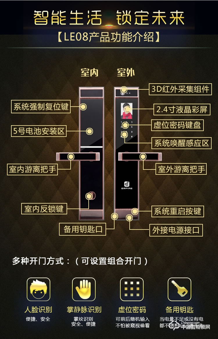 伊派爾人臉識(shí)別掌靜脈指紋鎖家用防盜門鎖智能鎖密碼鎖家居智能鎖