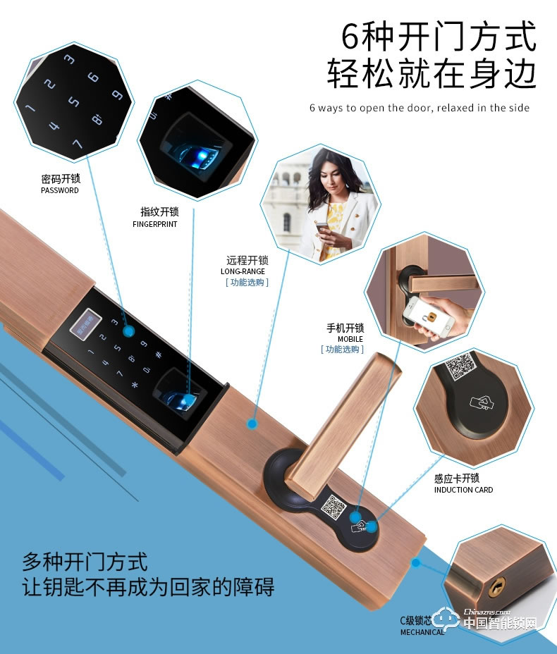 愛而福德指紋鎖 家用防盜門指紋 APP遠(yuǎn)程遙刷卡電子門禁鎖