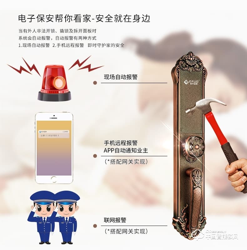 愛而福德指紋鎖 9050家用電子門鎖遠程APP攝像監控智能鎖
