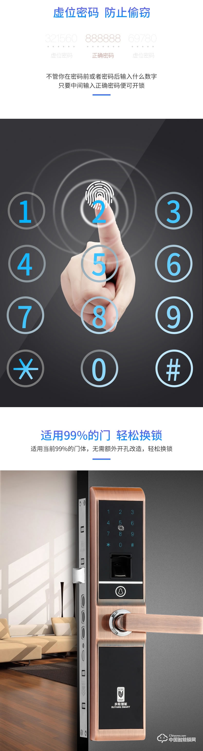 步陽(yáng)指紋鎖 家用防盜門智能鎖BY-ZN03