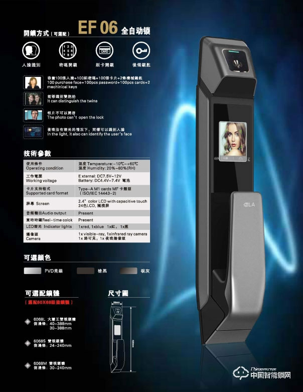 茵朗智能鎖 人臉識別智能鎖EF06