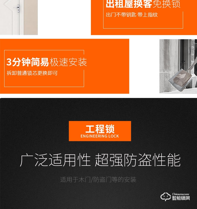 芝麻開門指紋密碼鎖家用指紋鎖智能防盜門鎖感應卡電子鎖k4