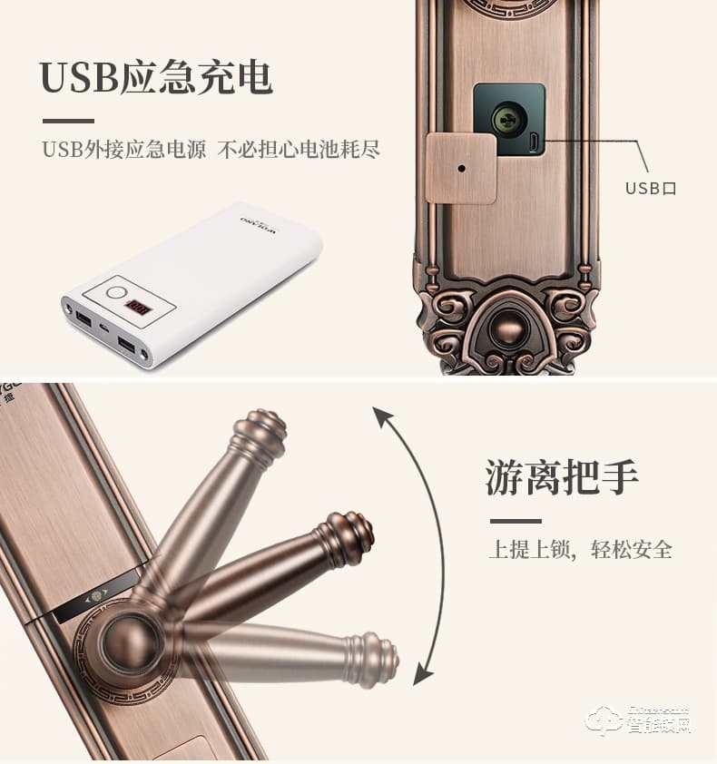 安諾斯高檔別墅智能鎖古典指紋密碼門鎖ANS128