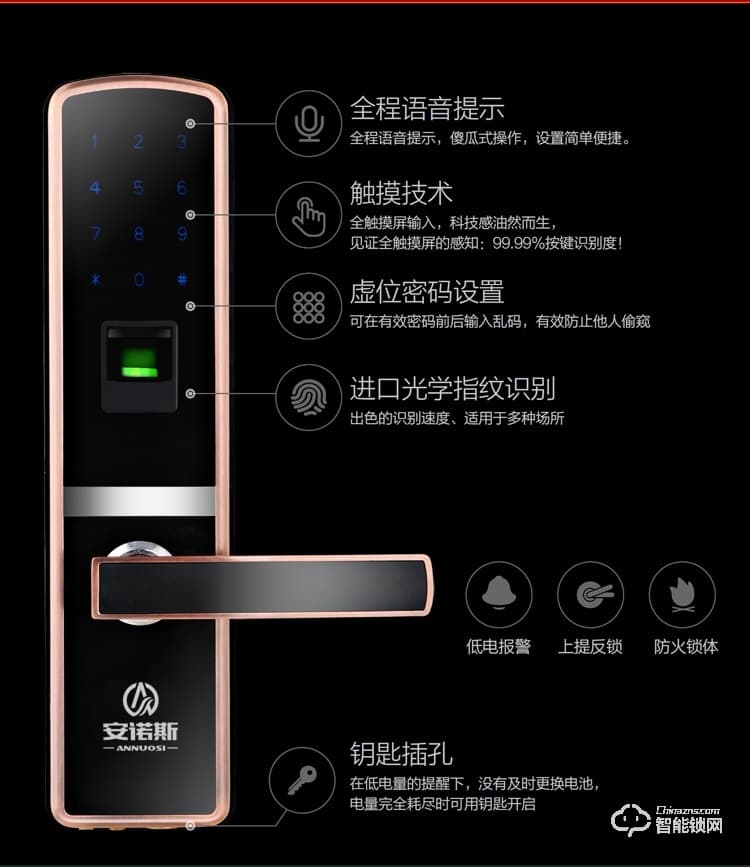 安諾斯智能鎖 智能鎖指紋密碼門鎖ANS600