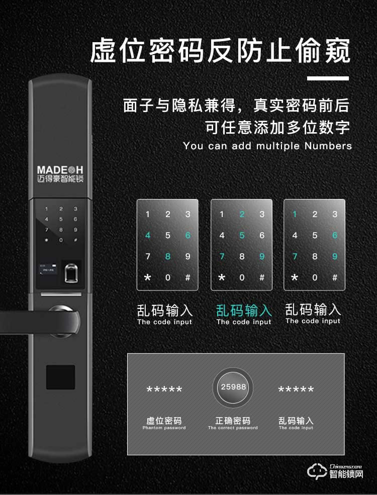 邁得豪智能鎖 MDH-M1指紋鎖 防盜門(mén)智能密碼鎖