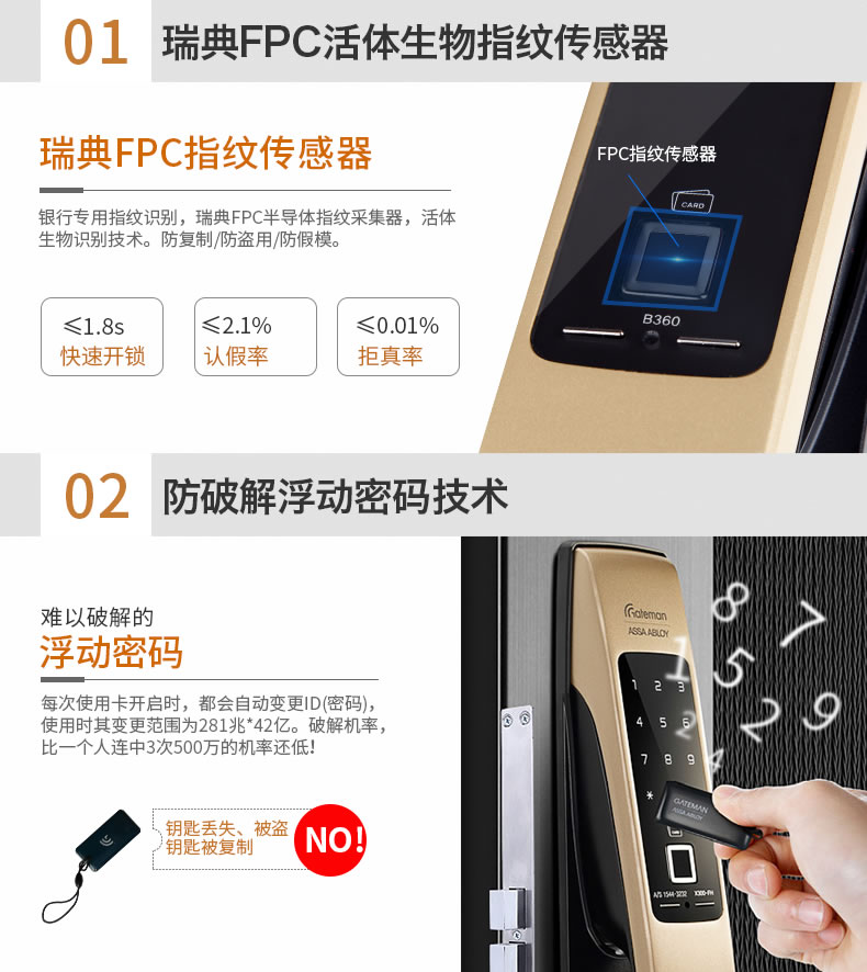 蓋德曼指紋鎖 B360家用防盜智能密碼鎖