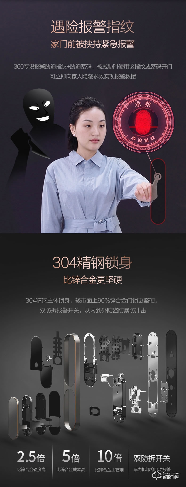 360智能鎖 S1指紋解鎖家用防盜門智能門鎖