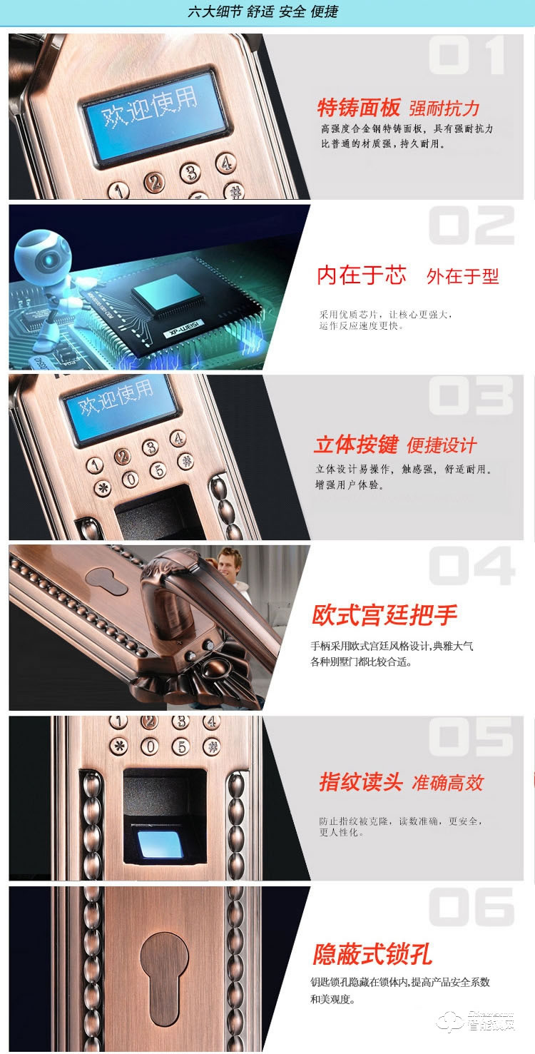 中霸智能鎖 B67指紋密碼鎖 別墅智能門鎖