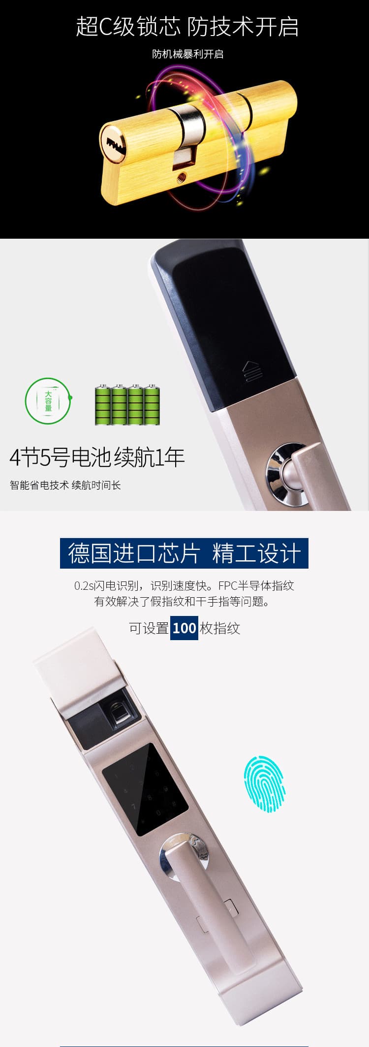 羅斯盾智能指紋鎖 半自動直板電子鎖