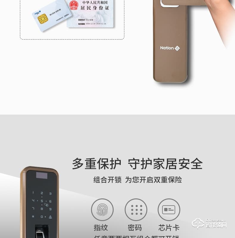 國民安全智能鎖 H1虛位密碼鎖家用指紋鎖