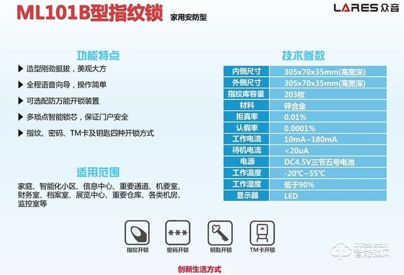 眾音智能鎖 ML101B型指紋鎖