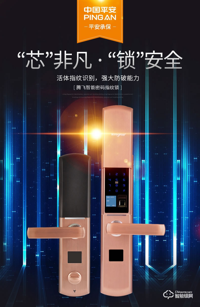 騰飛指紋鎖 家用推拉式防盜門鎖智能門鎖滑蓋鎖