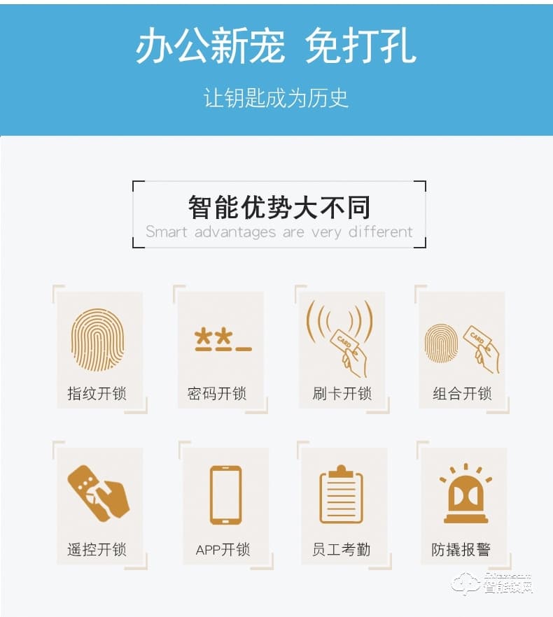 騰飛指紋鎖 智能APP辦公室玻璃門免開孔鎖