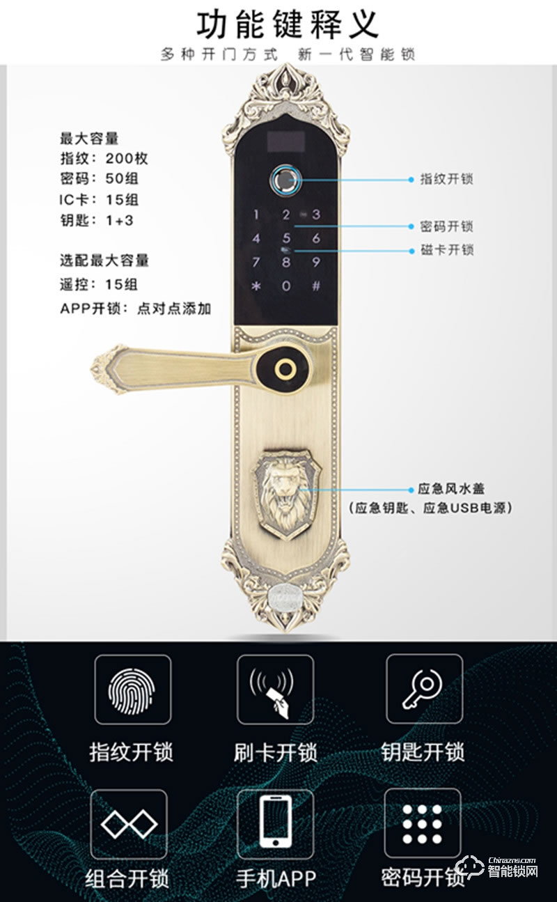 紋盾美智能鎖  H610簡歐新中式智能鎖