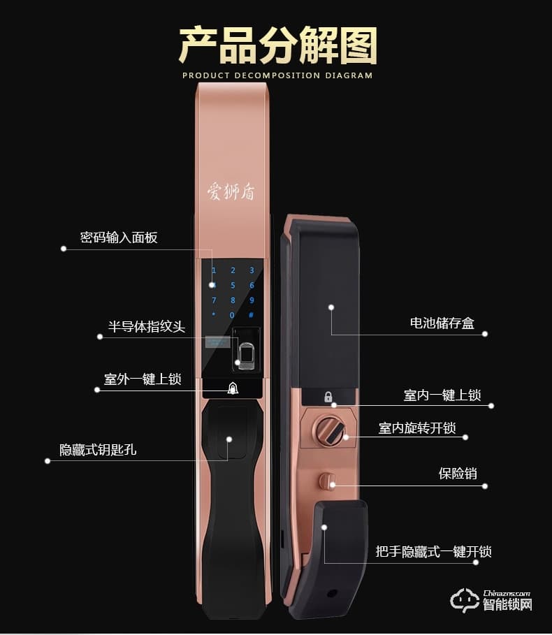 愛獅盾智能鎖 ASD-F1家用防盜門玻璃門密碼鎖