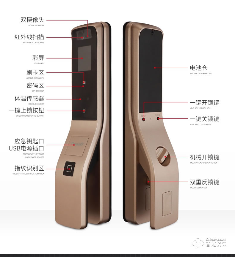 德奧西智能鎖 D808人臉識別掌靜脈全自動智能鎖